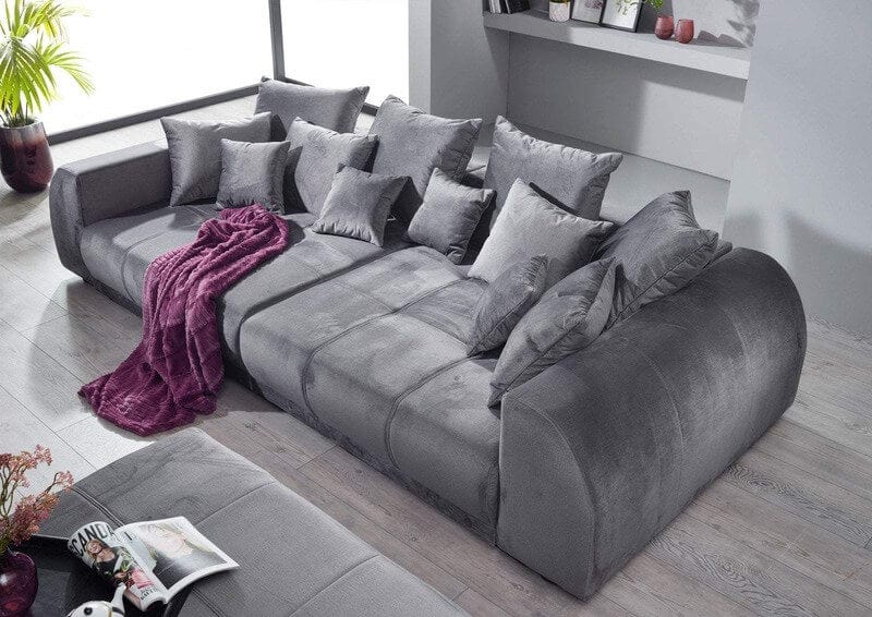 Canapea extensibilă cu 2 lazi de depozitare Verona Grey Velvet 305x110 cm | Dumonde Furniture & Deco Concept.