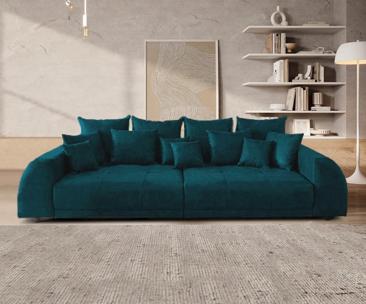 Kanapéágy tárolófiókkal és kényelmes HR habszivacs ülésse, Big Sofa Verona Zöld Petrol 310x100 cm