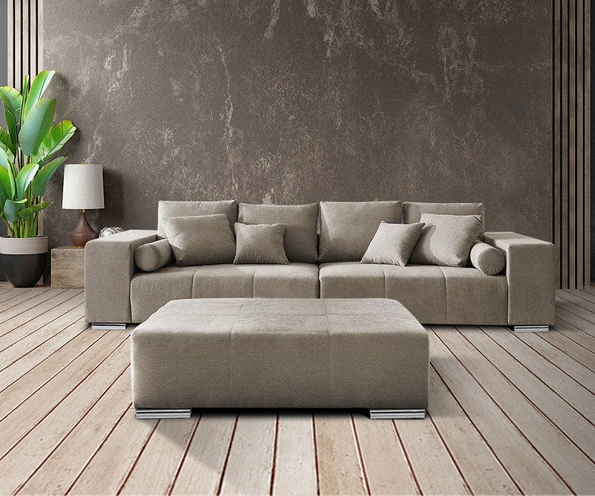 Canapea extensibilă cu ladă de depozitare Marbela Bej XXL 290x110 cm cu taburet inclus | Dumonde Furniture & Deco Concept.