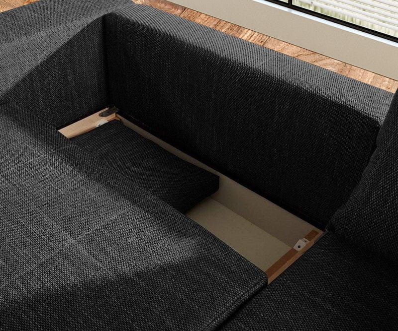 Canapea extensibila cu lada de depozitare Marbela Black XXL 290x110 cm | Dumonde Furniture & Deco Concept.