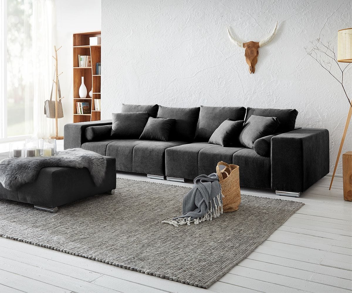 Canapea extensibilă cu ladă de depozitare Marbela Dark XXL 290x110 cm cu taburet inclus | Dumonde Furniture & Deco Concept.