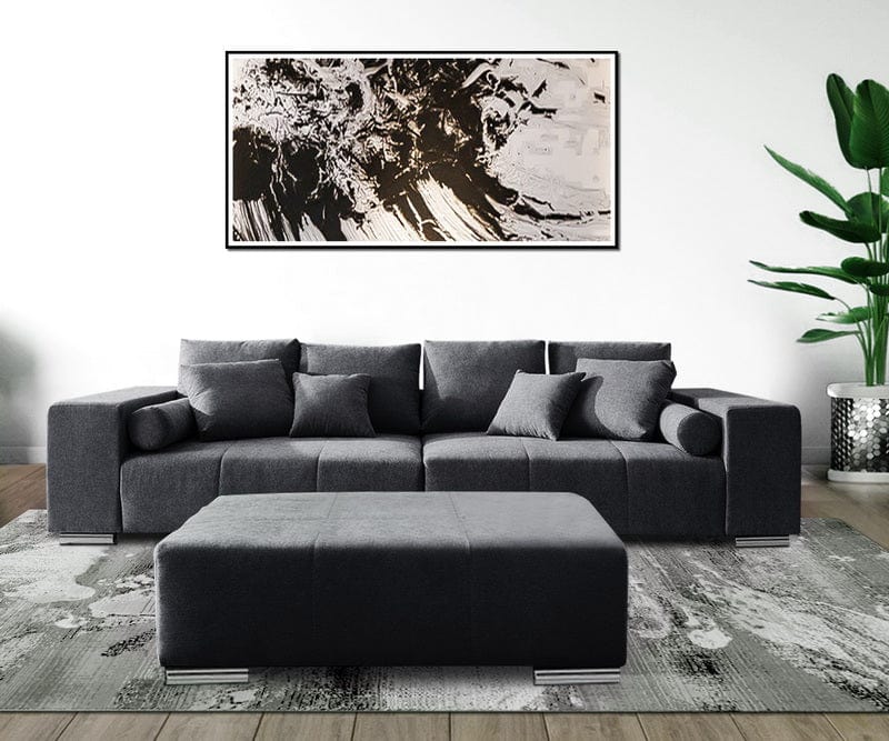 Canapea extensibilă cu ladă de depozitare Marbela Graphite XXL 290x110 cm cu taburet inclus | Dumonde Furniture & Deco Concept.