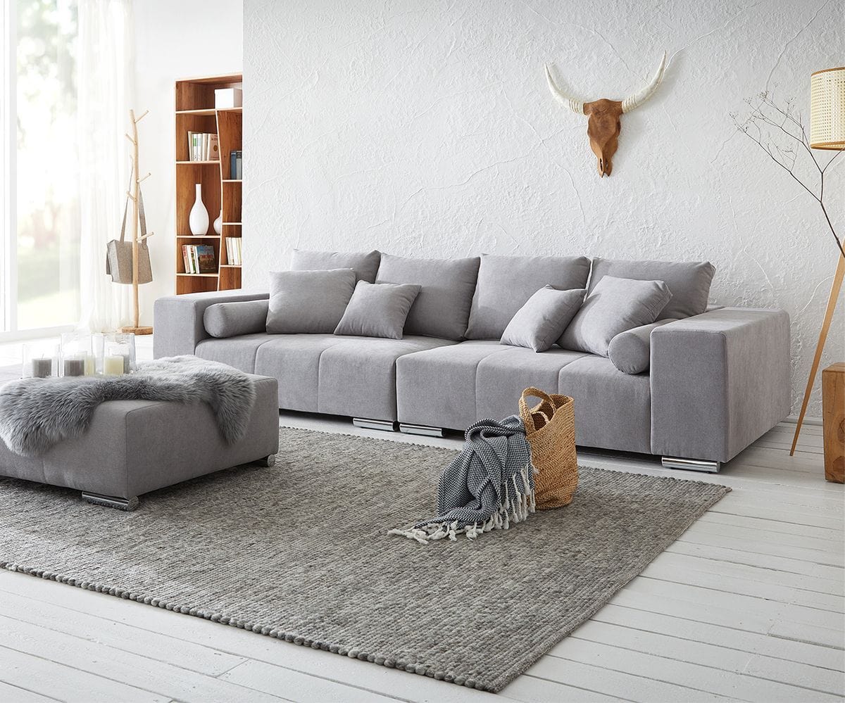 Canapea extensibilă cu ladă de depozitare Marbela Grau XXL 290x110 cm cu taburet inclus | Dumonde Furniture & Deco Concept.