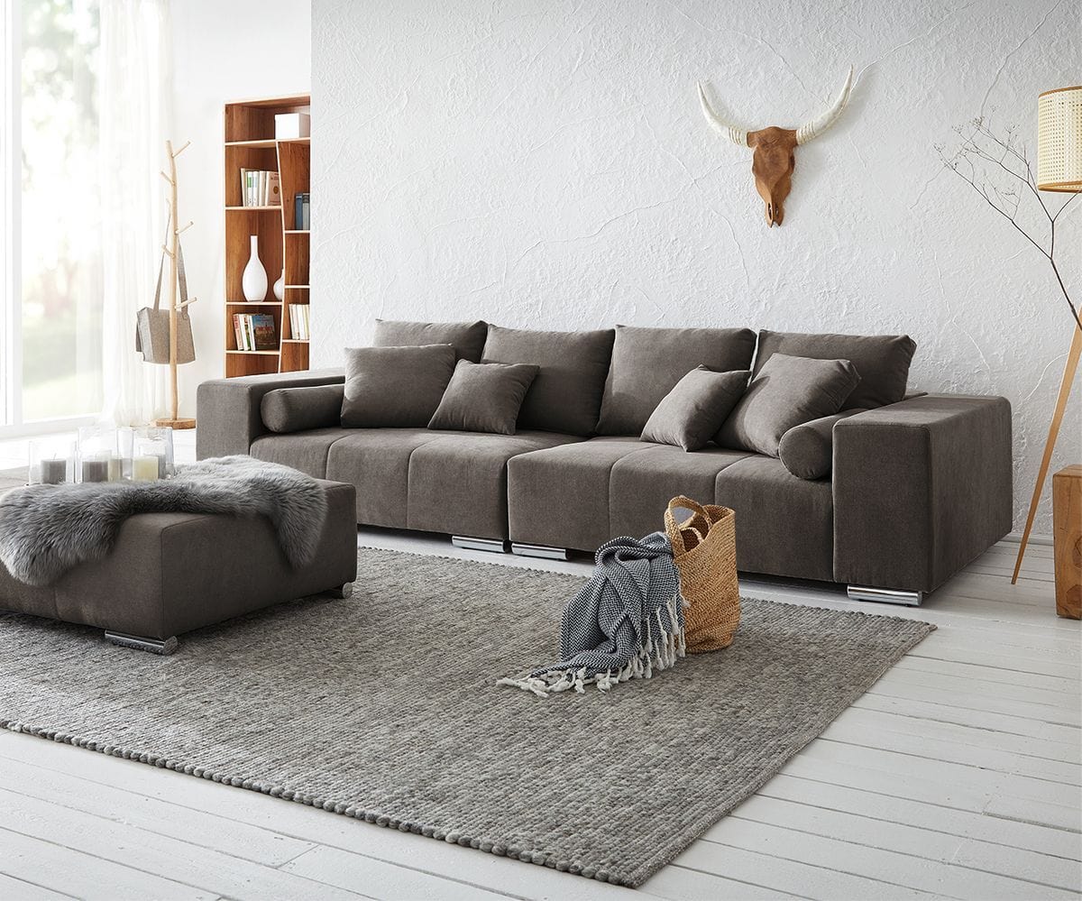 Canapea extensibilă cu ladă de depozitare Marbela Kaki XXL 290x110 cm cu taburet inclus | Dumonde Furniture & Deco Concept.