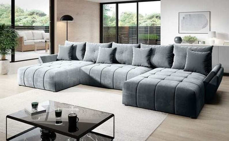 Colțar extensibil cu ladă de depozitare Berlin U Grey Blue 380x180 cm | Dumonde Furniture & Deco Concept.