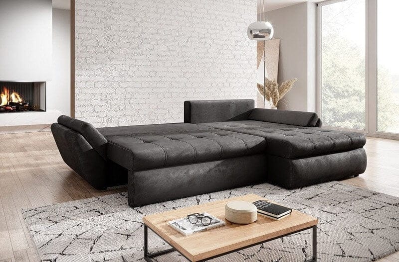 Colțar extensibil cu ladă de depozitare Loana Antracit 275x185 cm | Dumonde Furniture & Deco Concept.