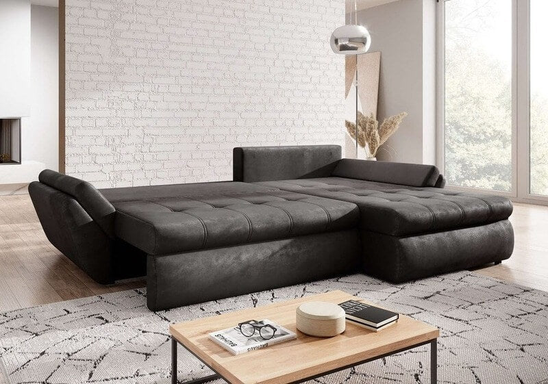 Colțar extensibil cu ladă de depozitare Loana Antracit 275x185 cm | Modern Living