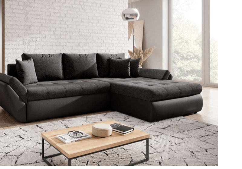 Colțar extensibil cu ladă de depozitare Loana Black 275x185 cm | Dumonde Furniture & Deco Concept.