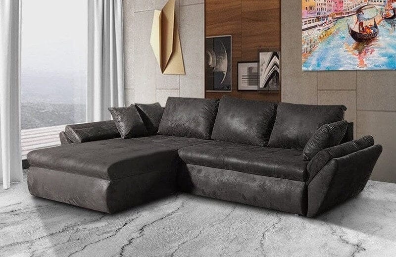 Colțar extensibil cu ladă de depozitare Loana Antracit II 275x185 cm | Dumonde Furniture & Deco Concept.