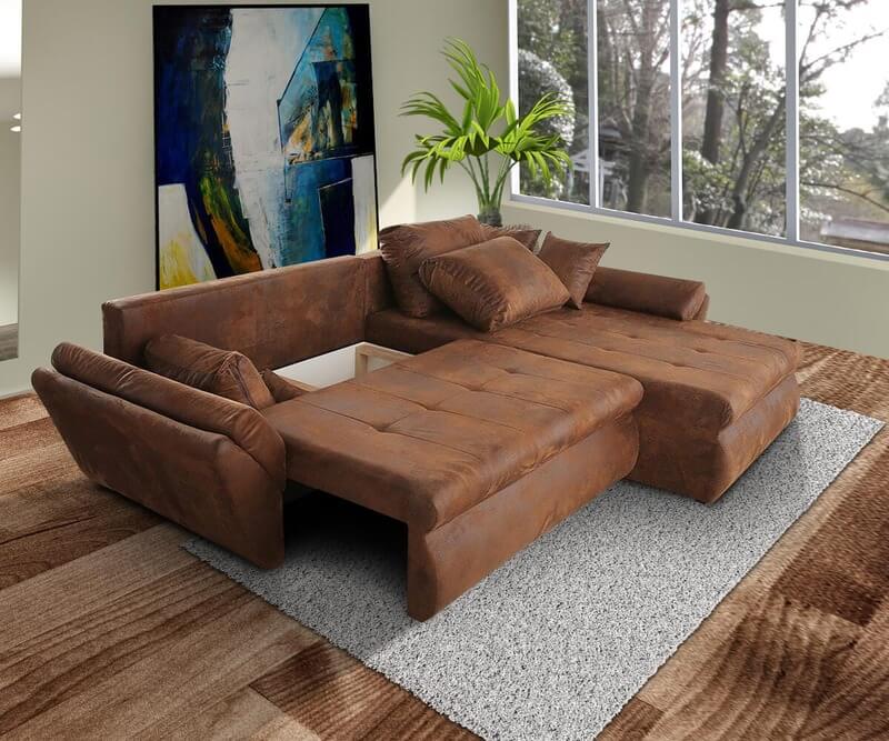 Colțar extensibil cu ladă de depozitare Loana Brown 275x185 cm | Dumonde Furniture & Deco Concept.