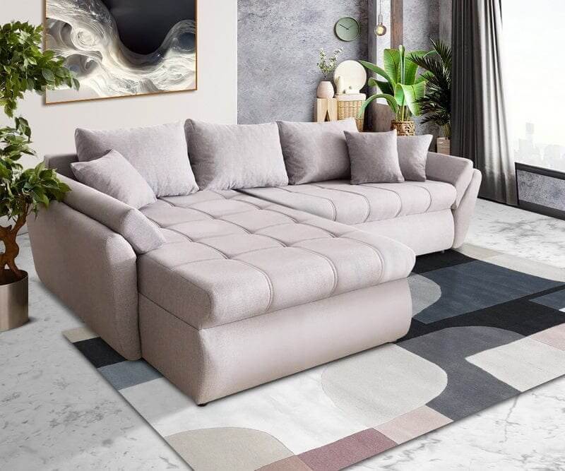 Colțar extensibil cu ladă de depozitare Loana Grey II 275x185 cm | Dumonde Furniture & Deco Concept.