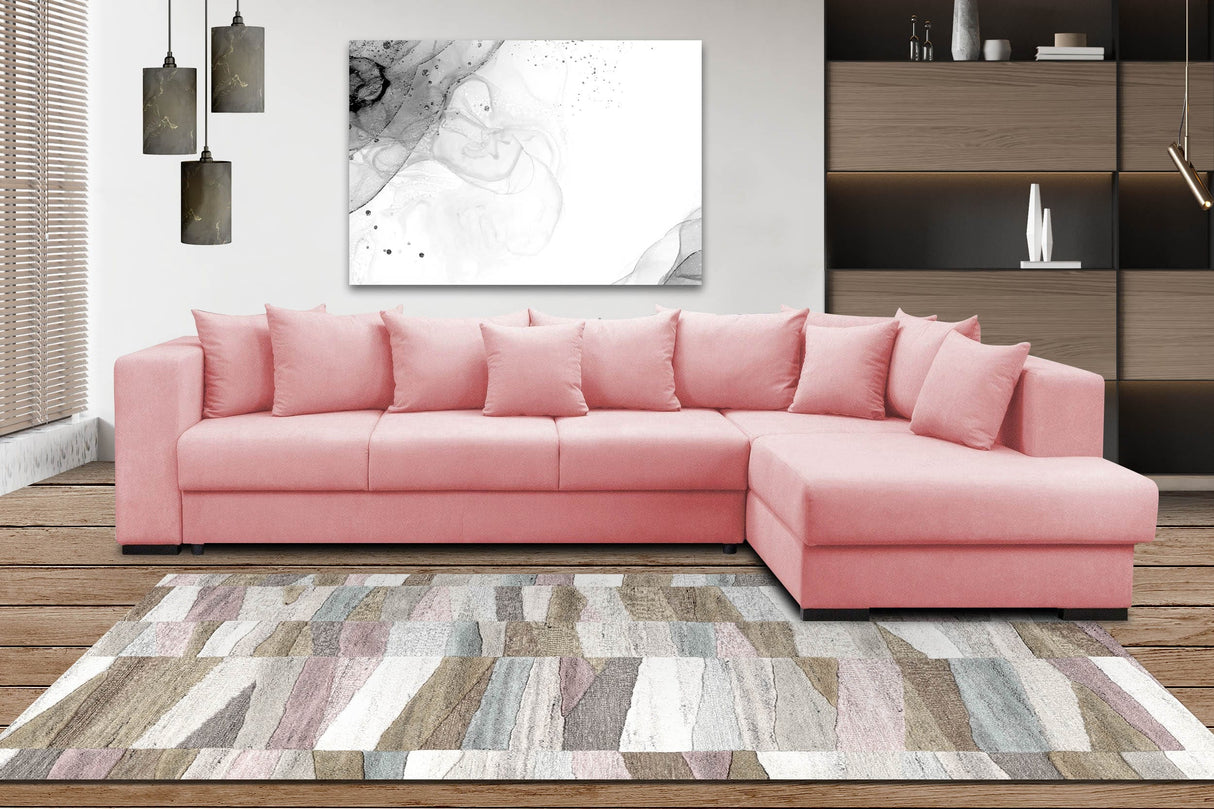 Colțar extensibil cu ladă de depozitare Gloria Pink 325x195 cm | Dumonde Furniture & Deco Concept.