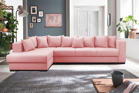 Colțar extensibil cu ladă de depozitare Gloria Pink 325x195 cm | Dumonde Furniture & Deco Concept.