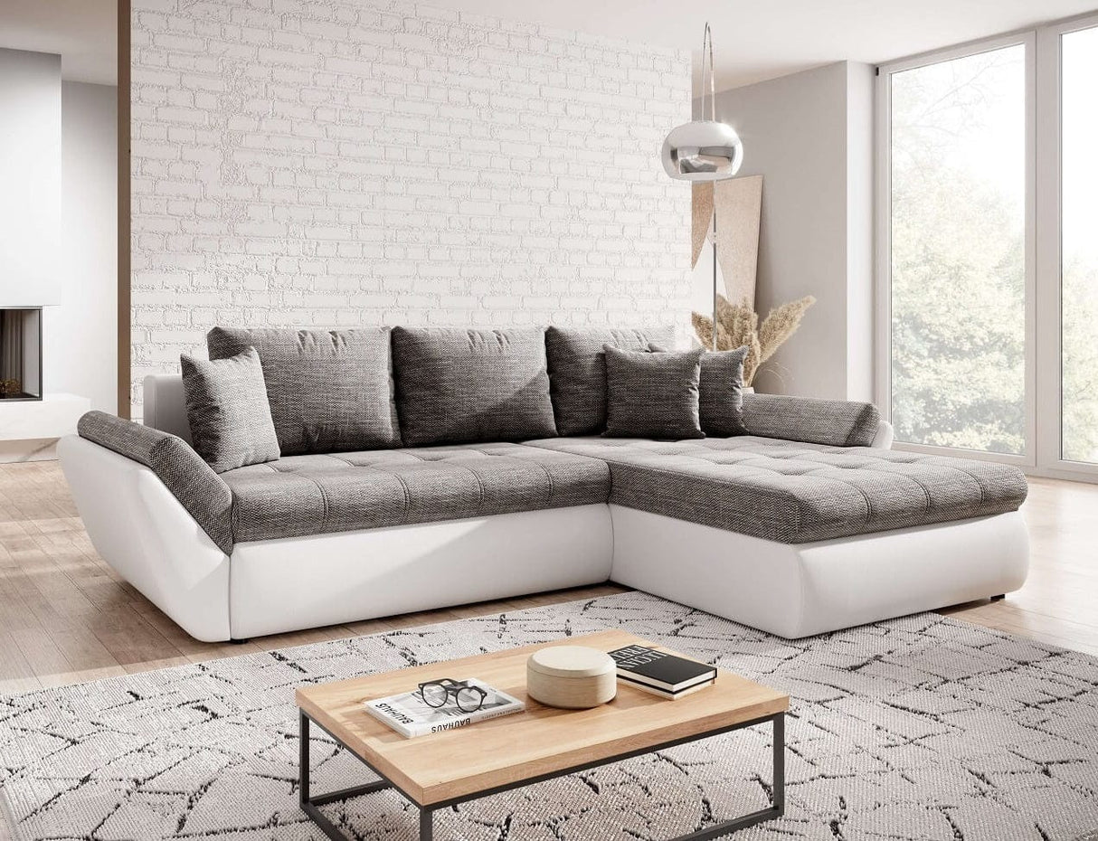 Colțar extensibil cu ladă de depozitare Loana White 275x185 cm | Dumonde Furniture & Deco Concept.