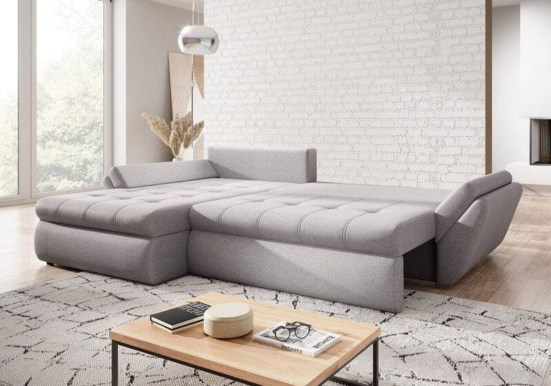 Colțar extensibil cu ladă de depozitare Loana Grey II 275x185 cm | Dumonde Furniture & Deco Concept.