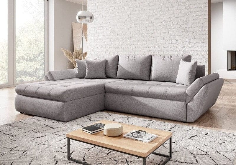 Colțar extensibil cu ladă de depozitare Loana Grey II 275x185 cm | Dumonde Furniture & Deco Concept.