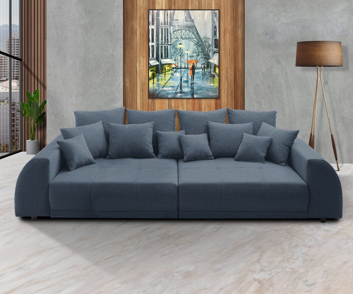 Kanapéágy tárolófiókkal és kényelmes HR habszivacs ülésse, Big Sofa Verona Blue 310x100 cm