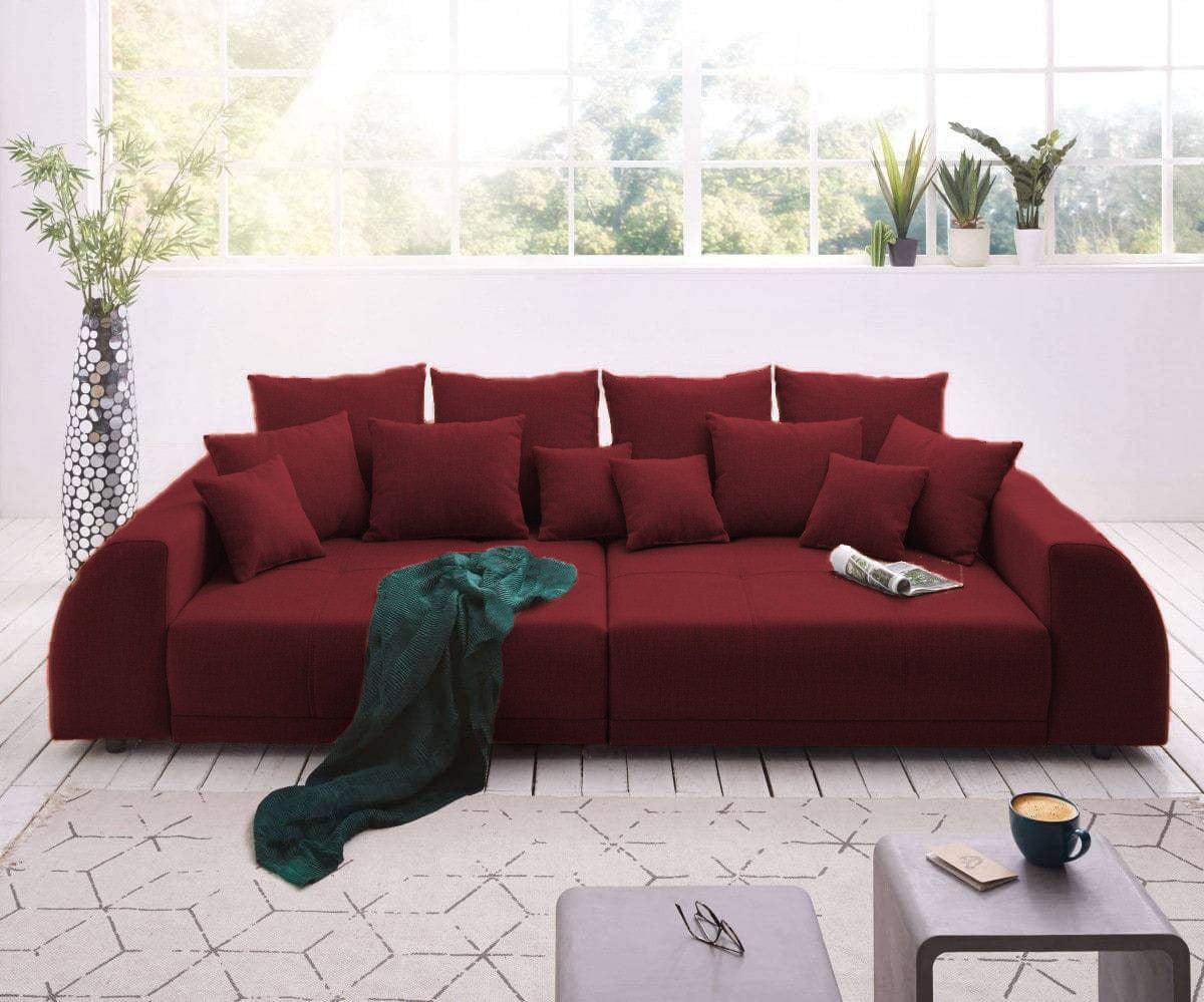 Kanapéágy tárolófiókkal és kényelmes HR habszivacs ülésse, Big Sofa Verona Bordoux 310x100 cm