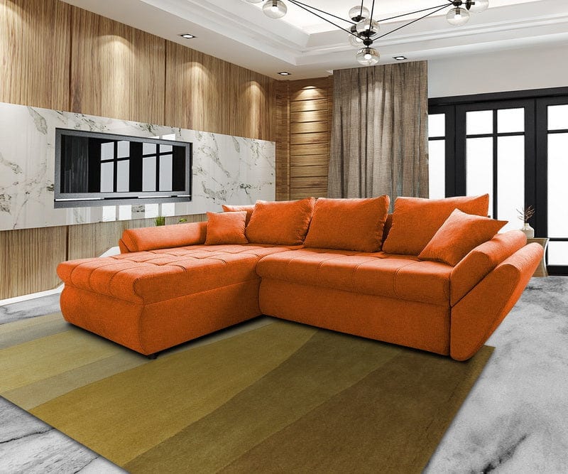 Colțar extensibil cu ladă de depozitare Loana Orange 275x185 cm | Dumonde Furniture & Deco Concept.