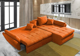 Colțar extensibil cu ladă de depozitare Loana Orange II 275x185 cm | Dumonde Furniture & Deco Concept.