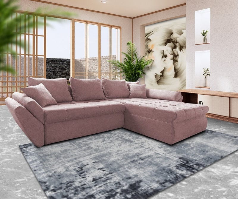 Colțar extensibil cu ladă de depozitare Loana Pink II 275x185 cm | Dumonde Furniture & Deco Concept.