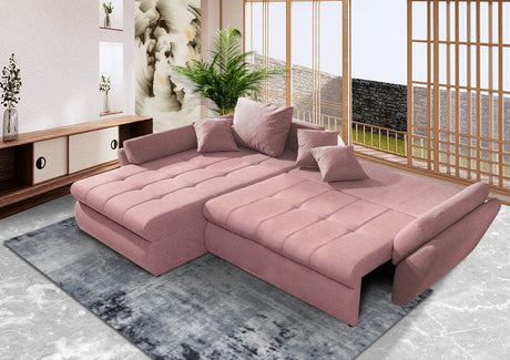 Colțar extensibil cu ladă de depozitare Loana Pink 275x185 cm | Dumonde Furniture & Deco Concept.