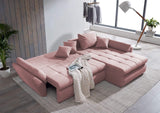 Colțar extensibil cu ladă de depozitare Loana Pink II 275x185 cm | Dumonde Furniture & Deco Concept.